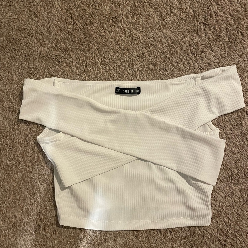 White off the should crop top